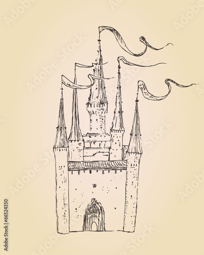 castle vintage engraving style, hand drawn
