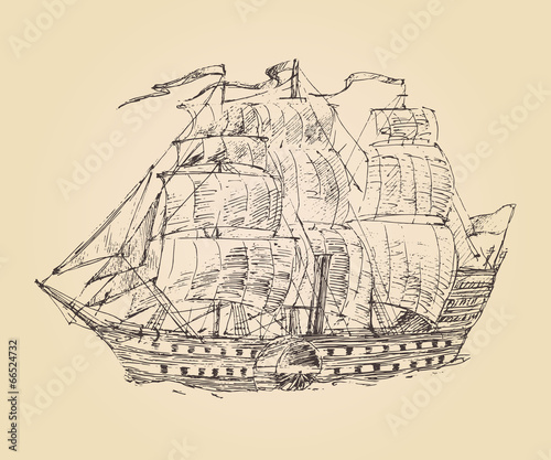 vintage engraved ship sailfish (old illustration) illustration