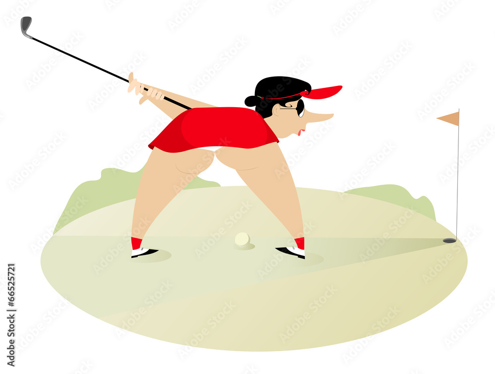 Funny cartoon big bottom women on the golf course