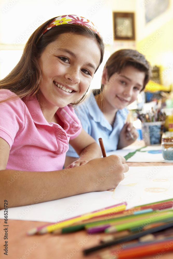 Pre teen children in art class Pre teen children in art class