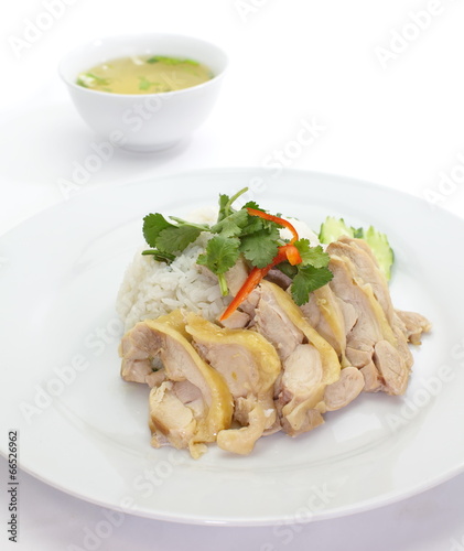 Delicious Hainanese boiled Chicken Rice and soup