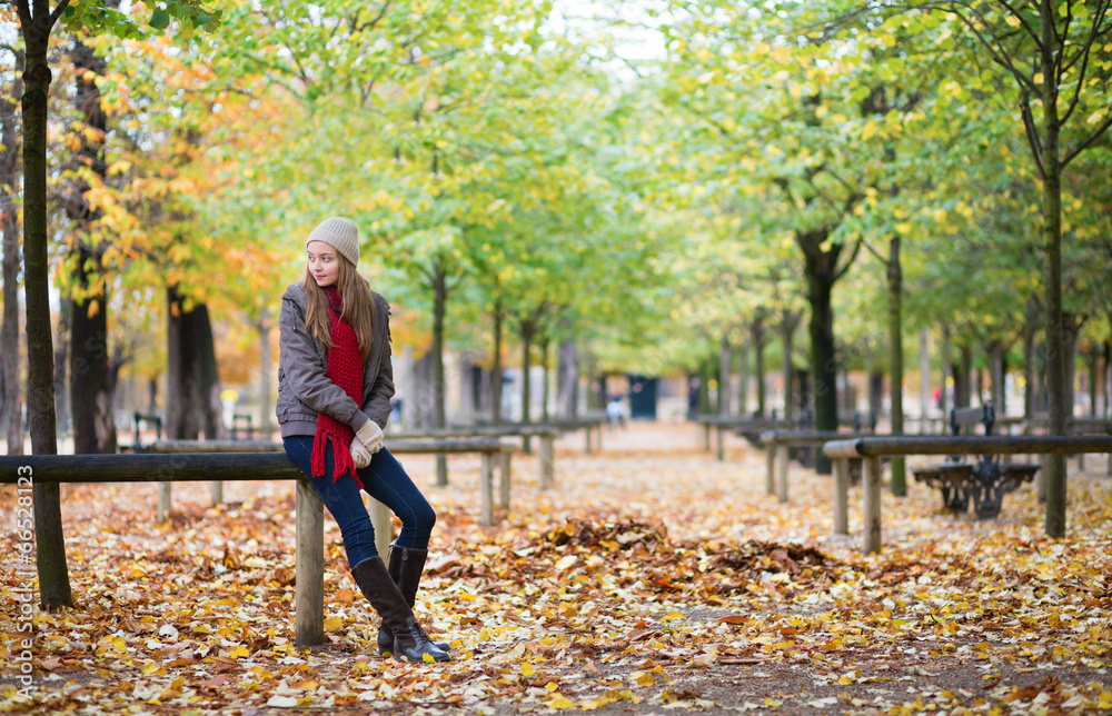 Beautiful young girl in a park on a fall day Beautiful young girl in a park on a fall day