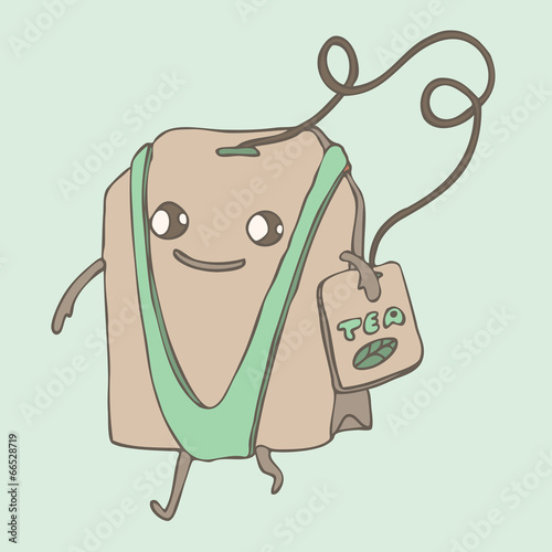funny tea bag, vector illustration, hand drawn
