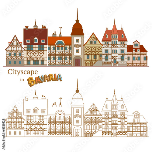 View of Bavarian Street and Typical German Houses