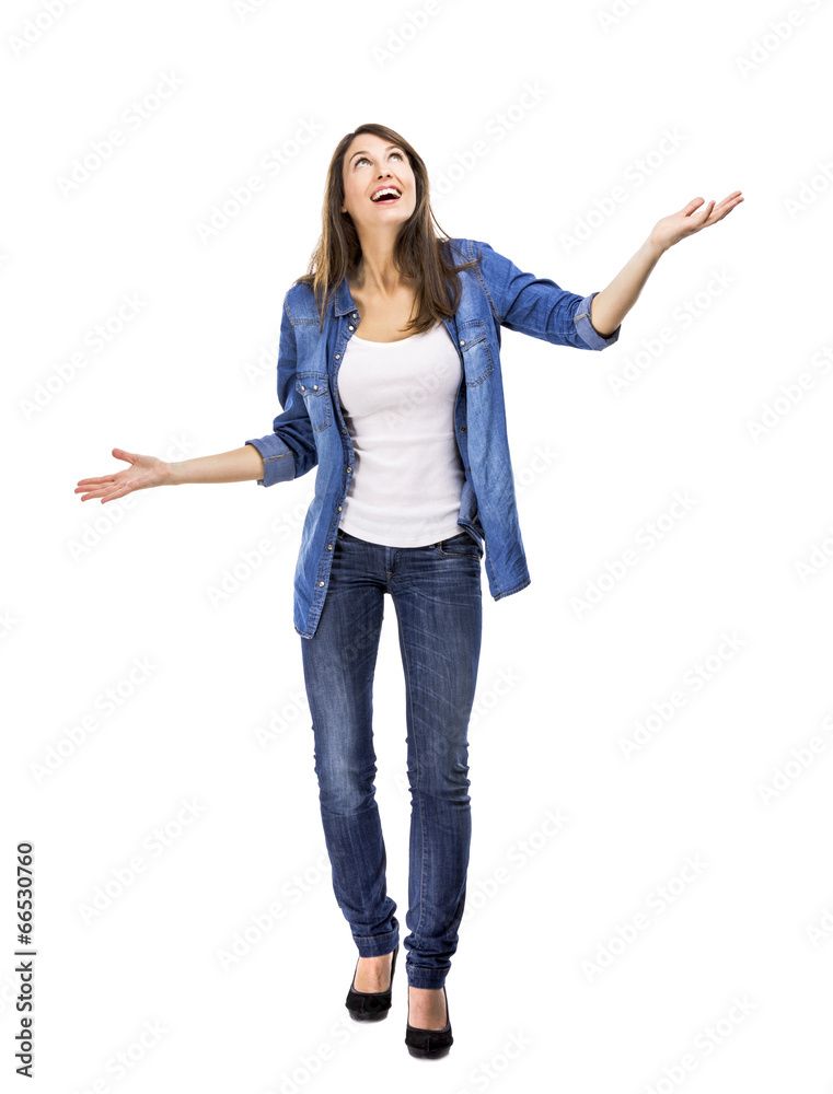 Woman catching something Woman catching something