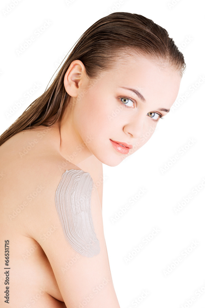Woman with healthy clean skin and clay mas