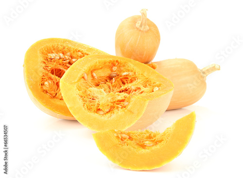 Ripe cut pumpkins isolated on white