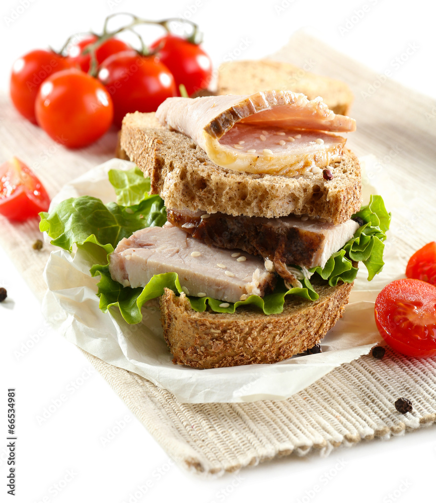 Delicious sandwiches with meet isolated on white Delicious sandwiches with meet isolated on white