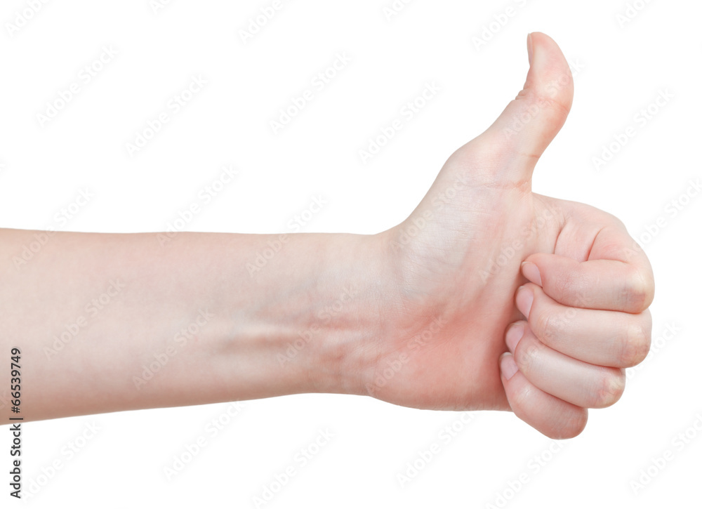 side view of thumb up - hand gesture