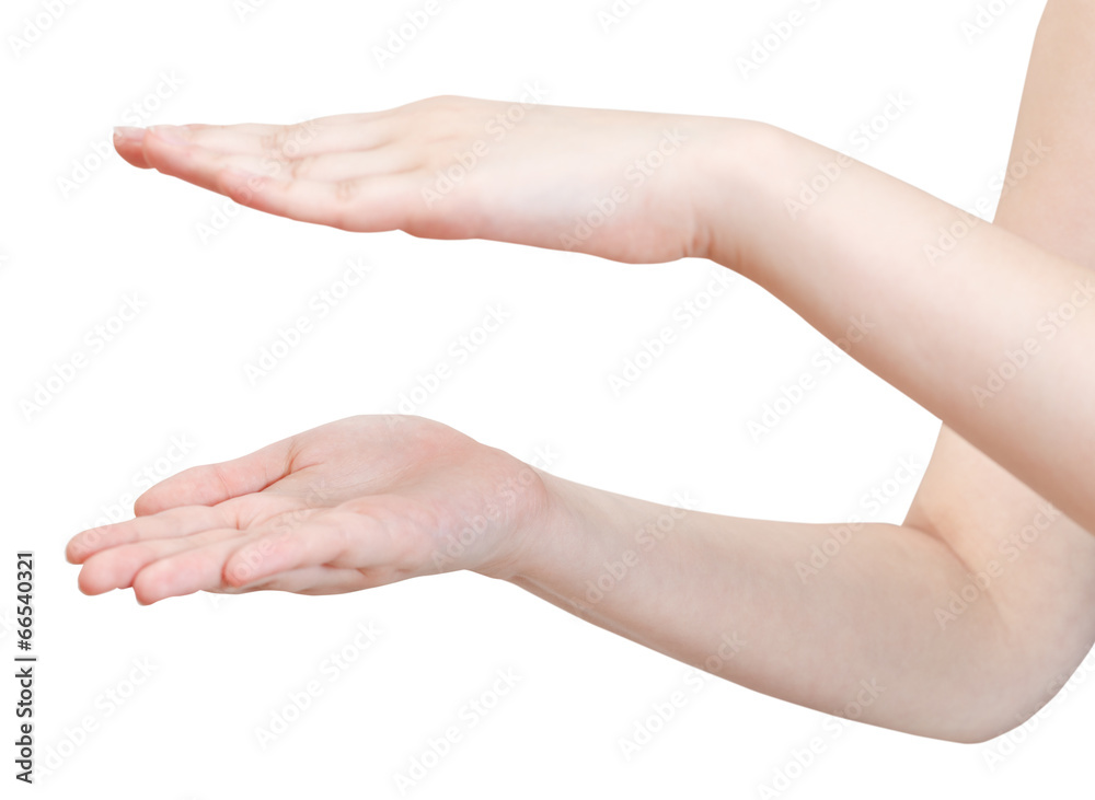 showing size by two palm - hand gesture