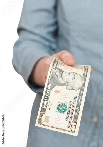 ten dollars banknote in arm