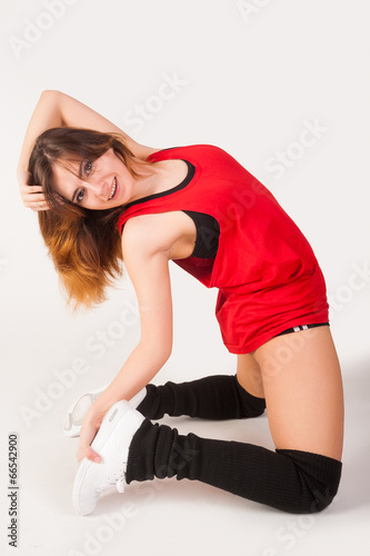 young happy woman doing fitness exercise