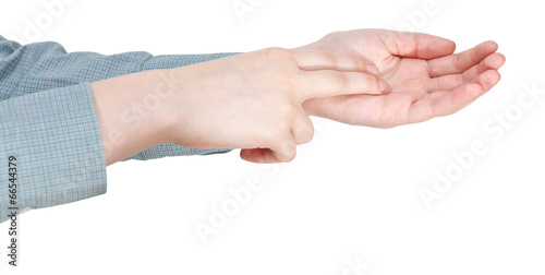 two fingers on palm - hand gesture