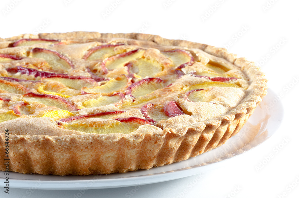 Peach pie isolated on white background Peach pie isolated on white background