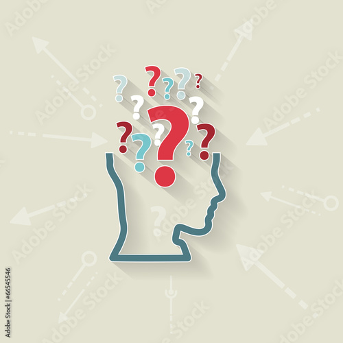 Human Doubt, question mark in the head. Flat design