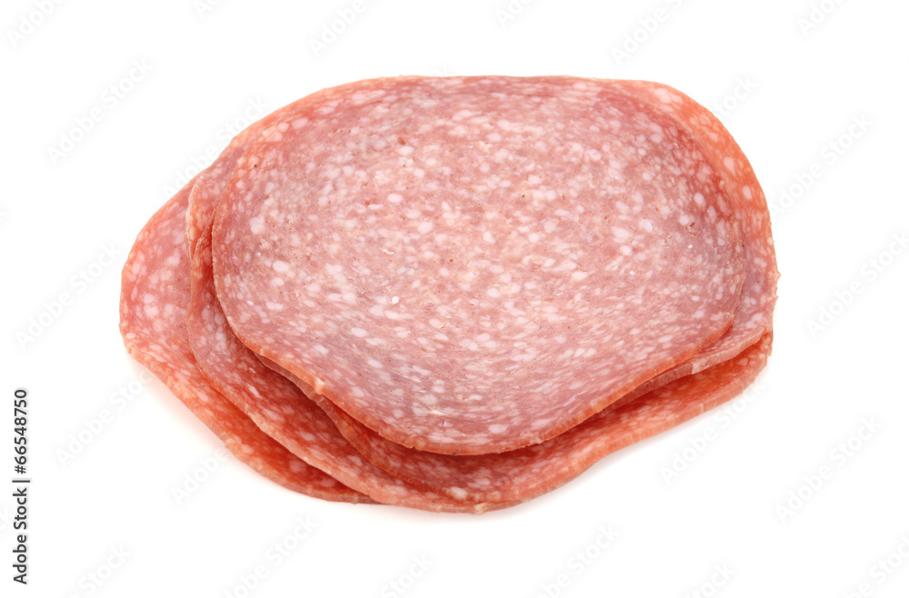 Pile of German salami slices