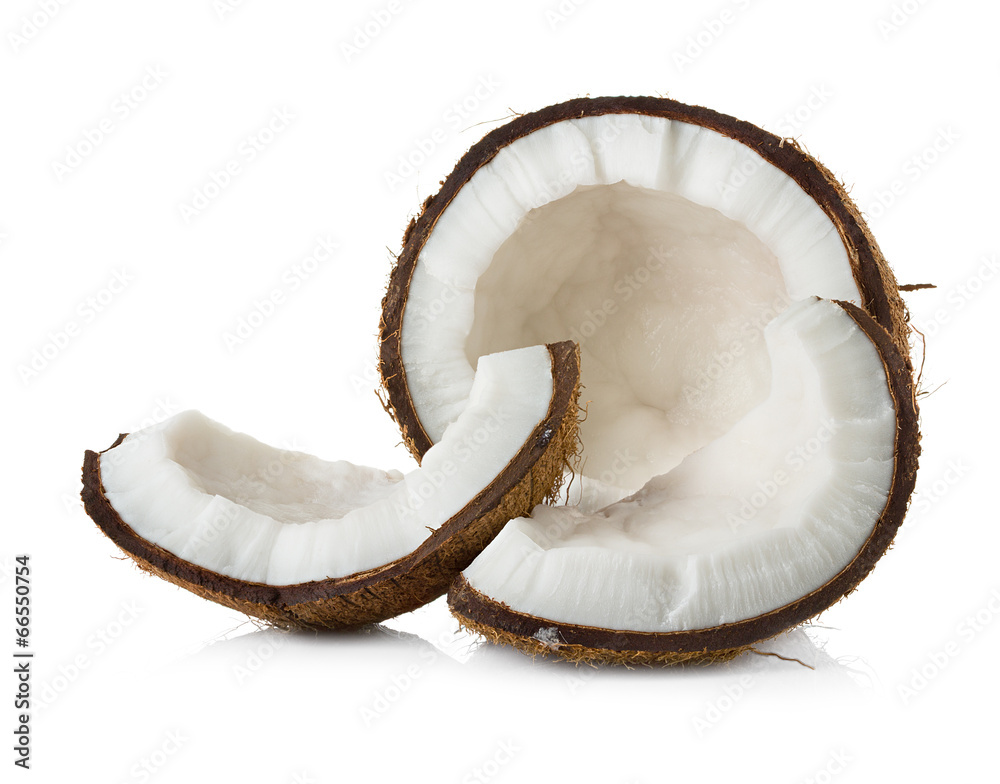 coconut cut in half on white background coconut cut in half on white background