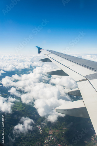 Airplane wing out of window