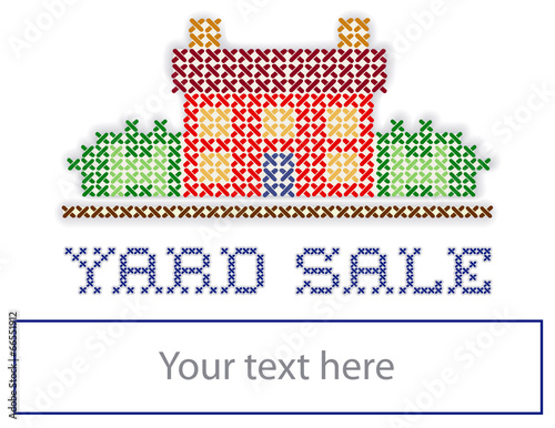 YARD SALE real estate sign, retro cross stitch embroidery design