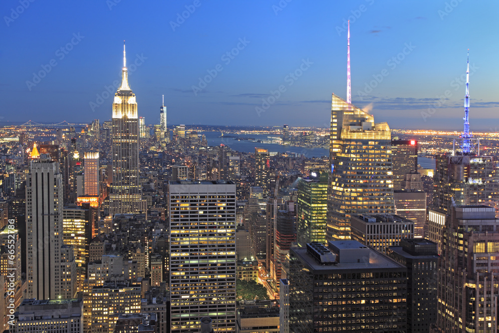 New York City skyline at dusk, USA