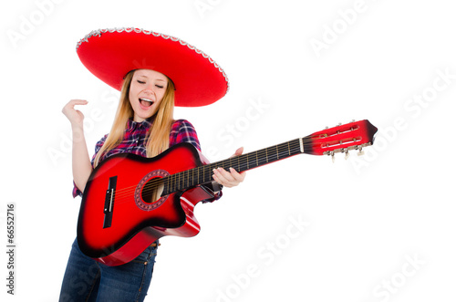 Woman in sombrero hat with guitar © Elnur
