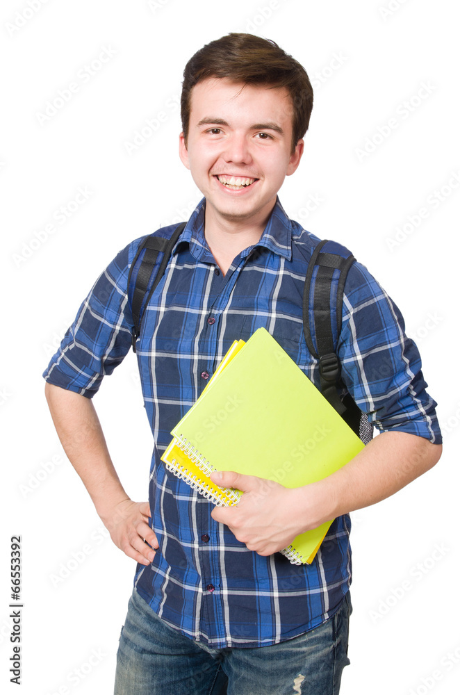 Young student with book on white Young student with book on white