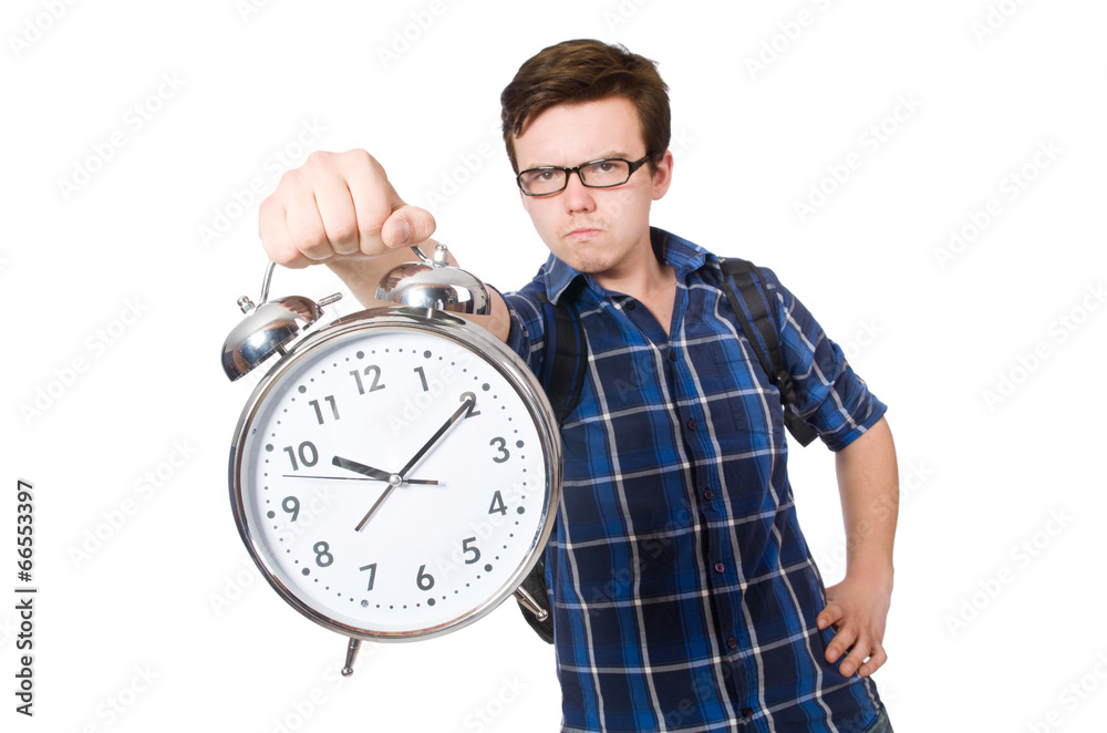 Student missing his studying deadlines on white Student missing his studying deadlines on white
