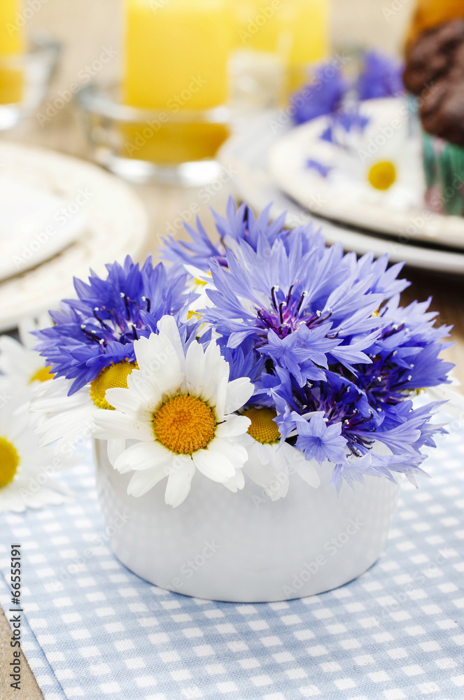 Bouquet of cornflowers and chamomiles