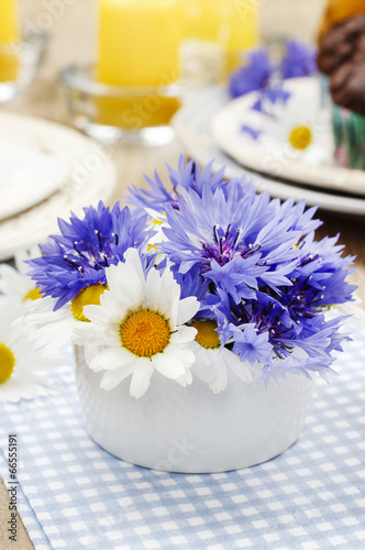 Bouquet of cornflowers and chamomiles