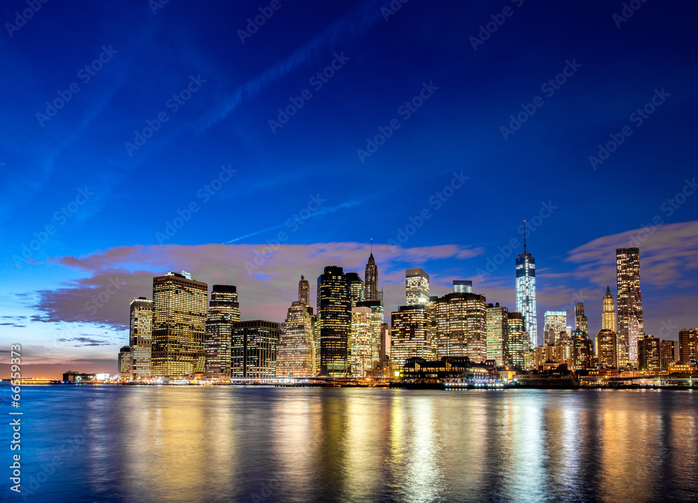 Night panorama of Manhattan in New York, USA