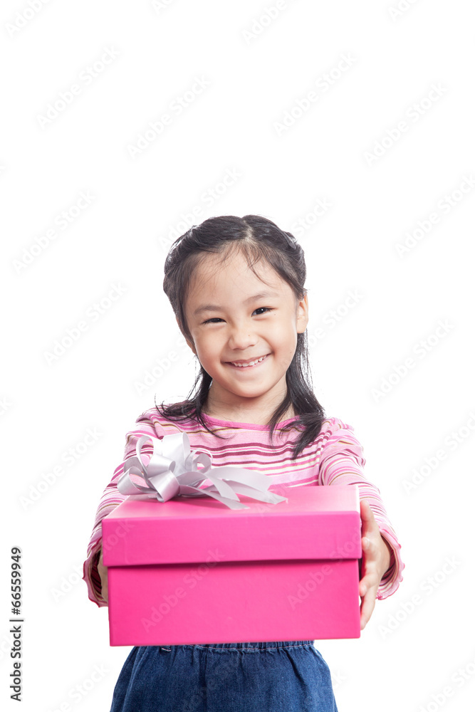 Asian little girl give a gift box Asian little girl give a gift box