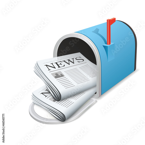 Beautiful blue metallic opened mailbox. Icon. Daily news concept
