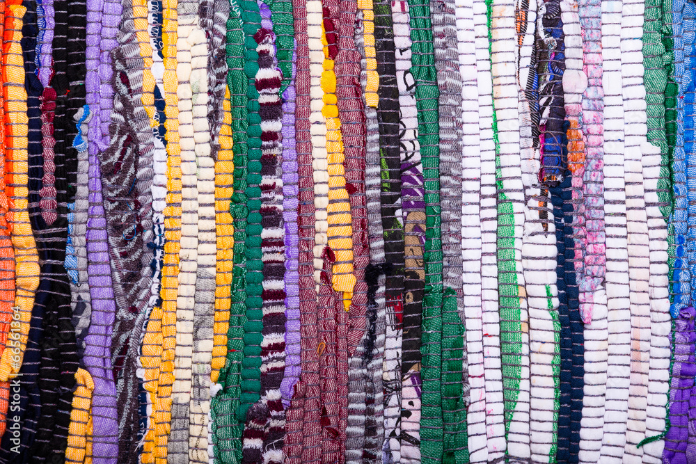 Colorful, indian rug made from scraps of fabric Colorful, indian rug made from scraps of fabric