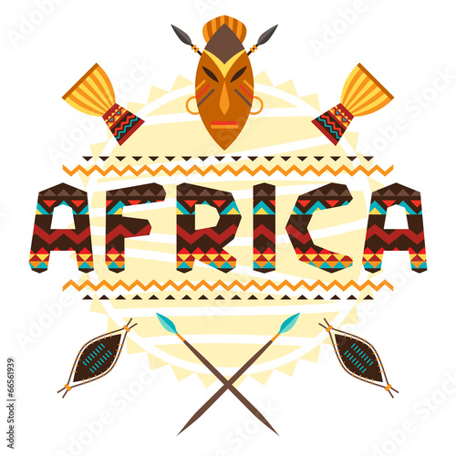 African ethnic background with geometric ornament and symbols.