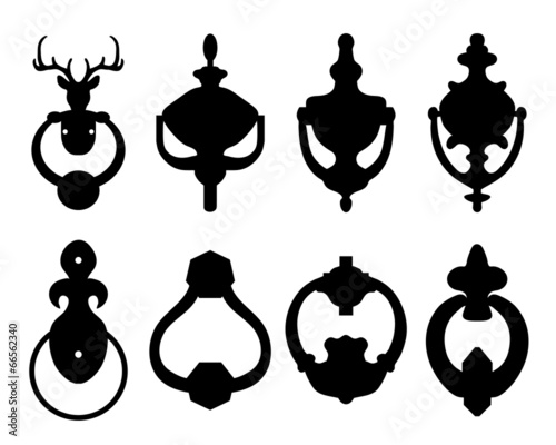 Black silhouettes of door knocker, vector illustration