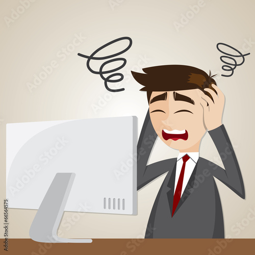 cartoon confusion businessman with computer
