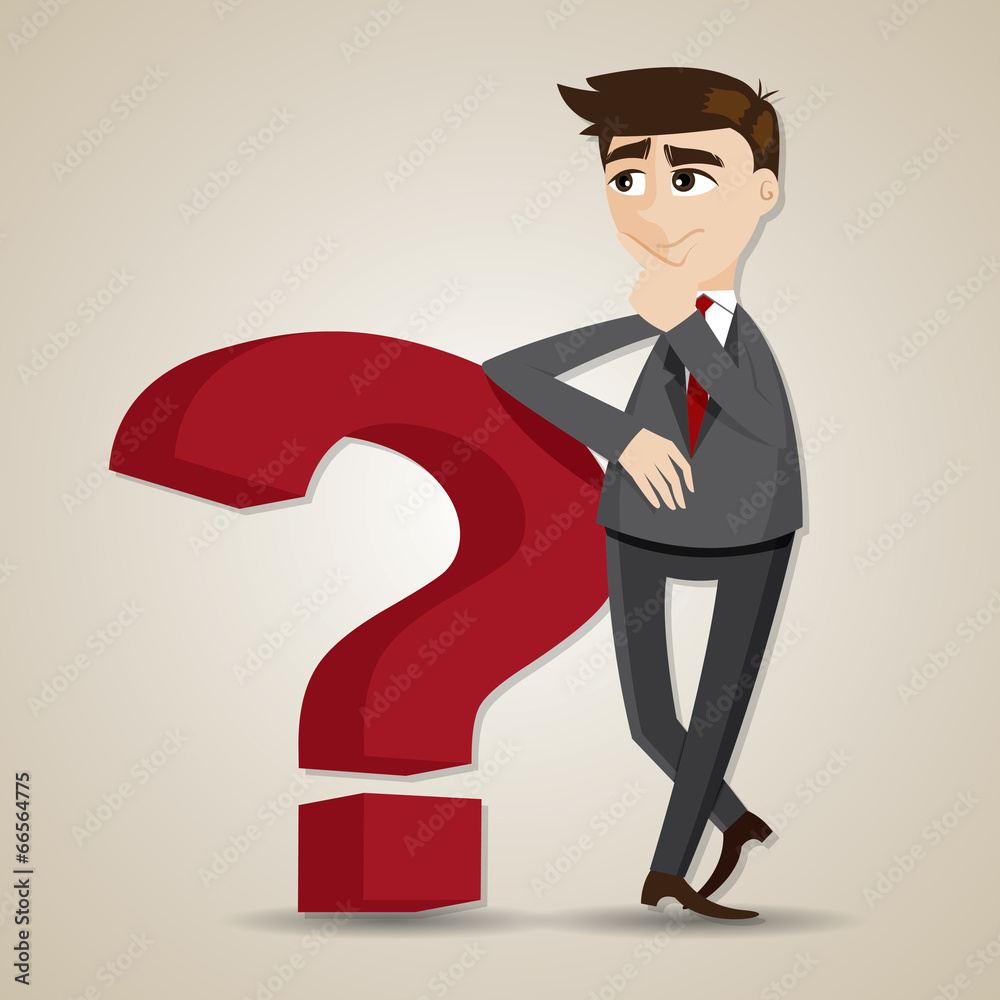 cartoon businessman thinking with question mark cartoon businessman thinking with question mark