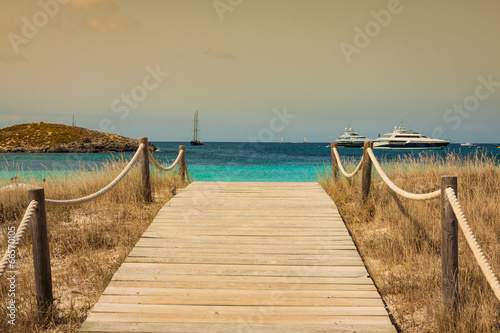 Obraz na płótnie beach way to Illetes paradise beach in Formentera Balearic islan w salonie