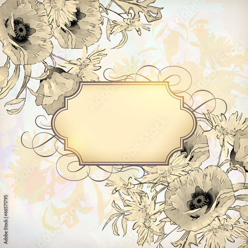 Fototapeta Naklejka Na Ścianę i Meble -  Vector Vintage Floral Invitation Card