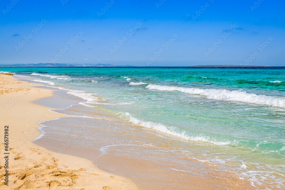 Formentera balearic island view from sea of the west coast