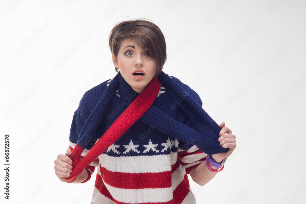 young woman in a striped pullover young woman in a striped pullover