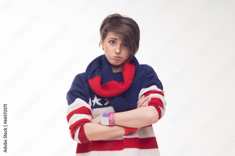 young woman in a striped pullover young woman in a striped pullover