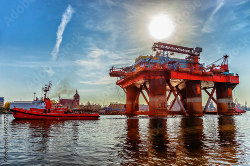 Towing Oil Rig in the Port of Gdansk, Poland. #66572726
