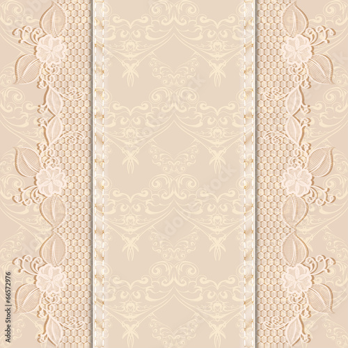 Template greeting or invitation card with delicate lace fabric