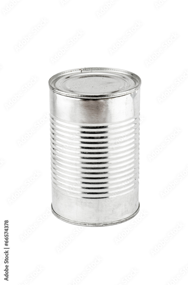 Tin can on white background