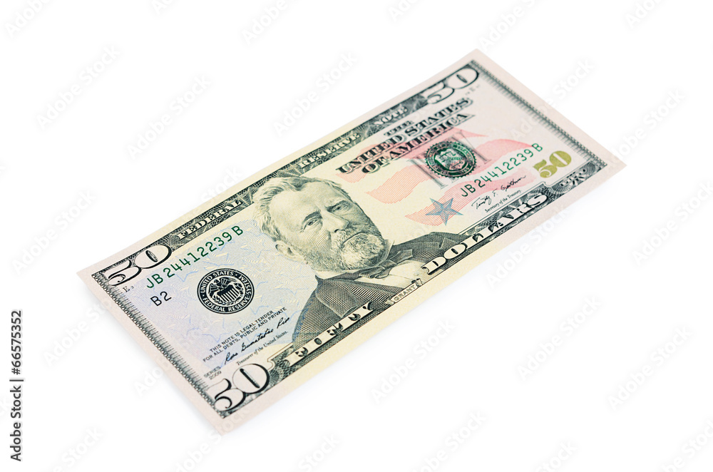 Fifty dollars isolated on white background Fifty dollars isolated on white background