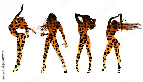 Set of women's silhouettes in leopard print