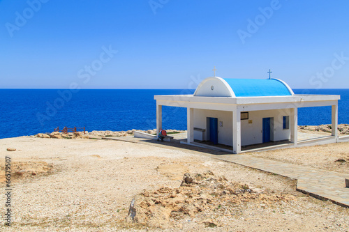 White church on a shore in Protaras, Cyprus