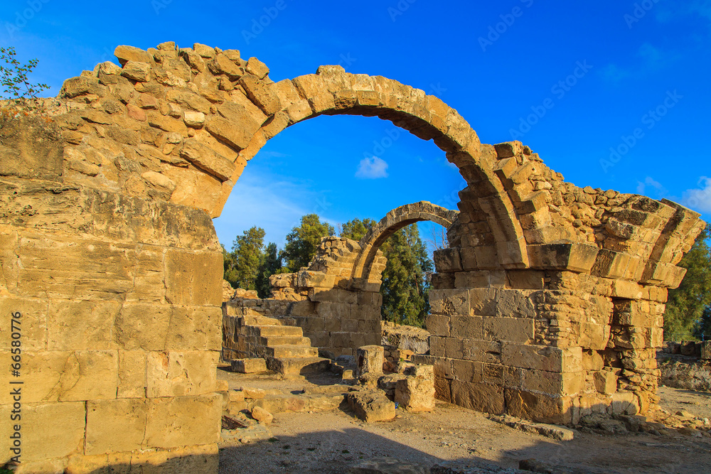Ruins of ancient Greek arches in Paphos, Cyprus