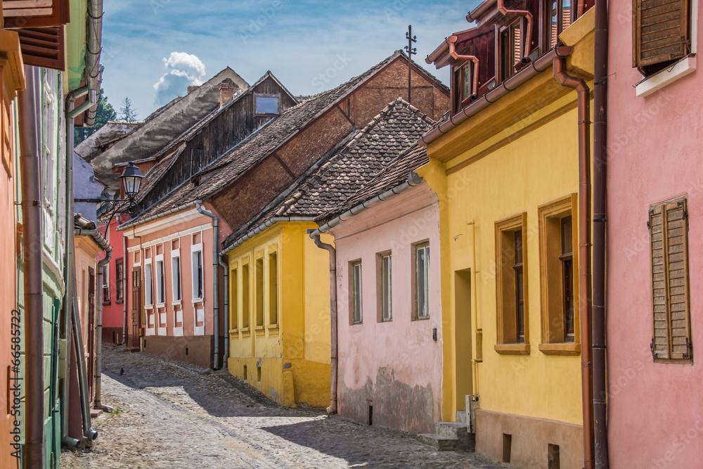 Street with colorful houses in Sighisoara